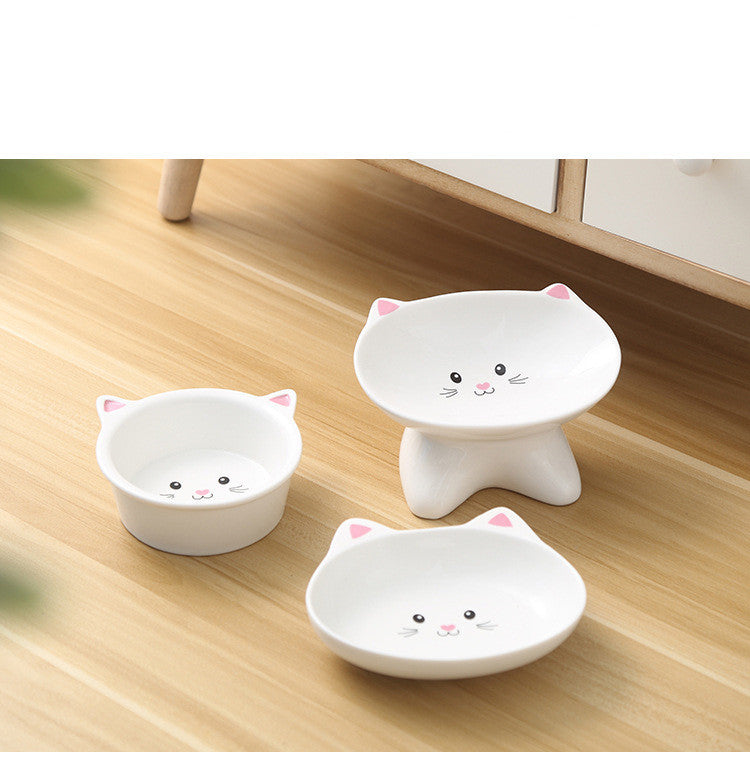 Ceramic Small Cat Face Shape Pet Food Bowl