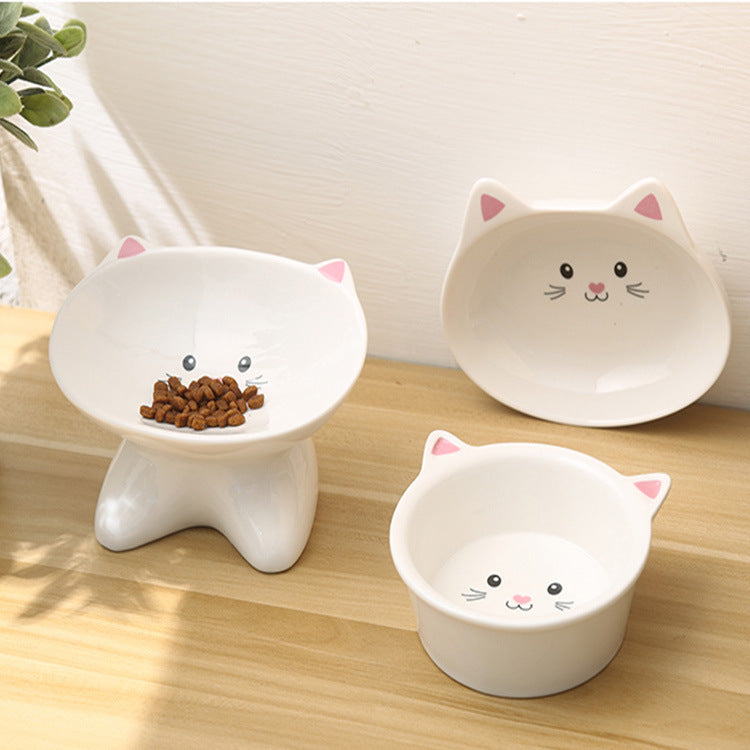 Ceramic Small Cat Face Shape Pet Food Bowl