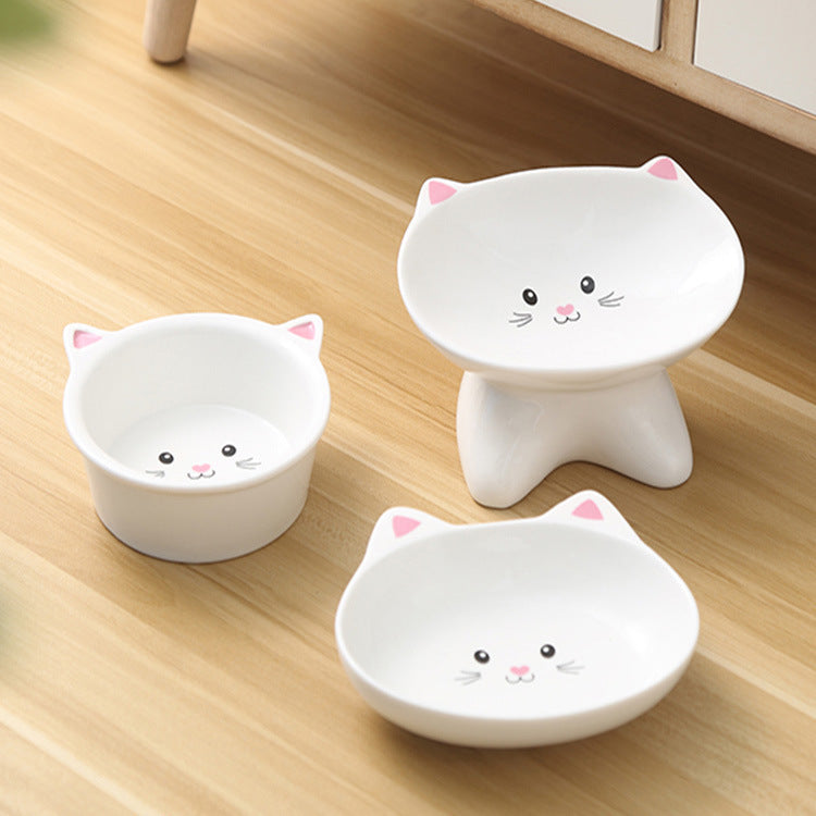 Ceramic Small Cat Face Shape Pet Food Bowl