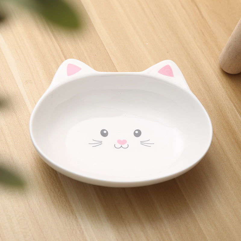 Ceramic Small Cat Face Shape Pet Food Bowl