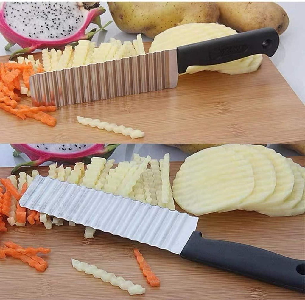 Vegetable peeler with sliced vegetables on a wooden cutting board