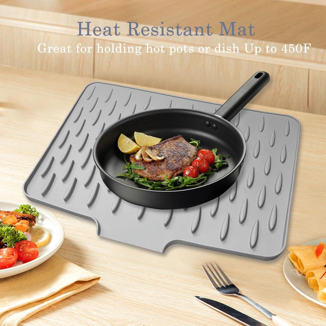 Heat resistant mat with a pan of food on a wooden table