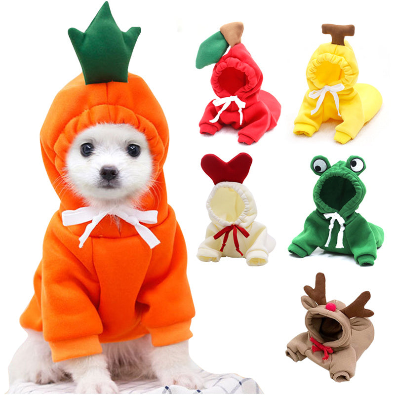 Cute Fruit Hoodie for Small Dogs & Cats – Winter Warm Fleece Outfit