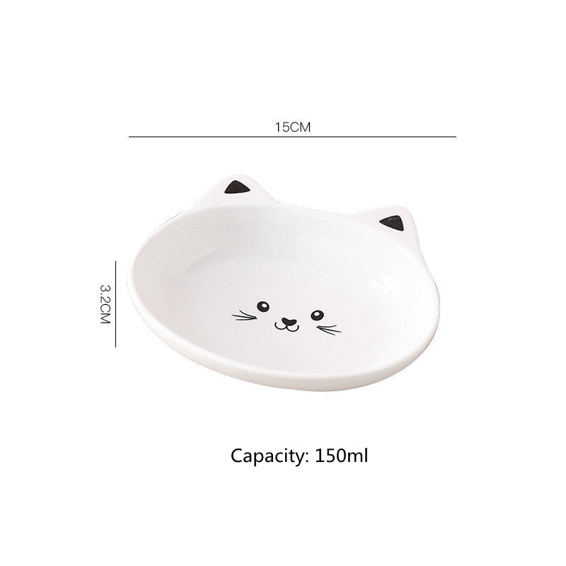 Ceramic Small Cat Face Shape Pet Food Bowl